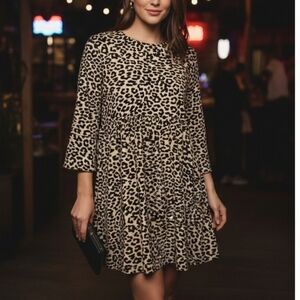 ASOS Size 4 Girls' Leopard Print Long Sleeve Dress - Beige & Black
